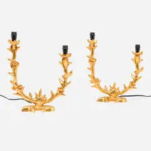 Georges Mathias, Table lamps, pair, c. 1985, gilt bronze
