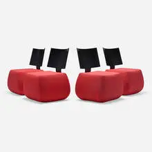 Pascal Mourgue, Tazia chairs, set of four, c. 2004, wool upholstery, stained plywood, brushed aluminum