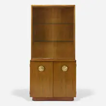 Gilbert Rohde, Paldao Group cabinet, model 4190, 1941, paldao, leatherette, glass, bronze