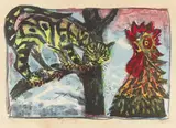 Otto Dix, Katze und Hahn, 1966, Farblithografie auf Bütten