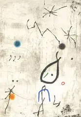 Joan Miró, Personatge I Estels VI, 1979, Farbradierung und Papiercollage auf Arches-Velin