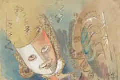 Hannah Höch, Der maskierte Mensch, 1940, Aquarell und Goldfarbe auf Japanbütten