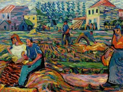 Franz Maria Jansen, Bei der Ernte, Um 1910, Öl auf Leinwand. Randdoubliert