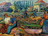 Franz Maria Jansen, Bei der Ernte, Um 1910, Öl auf Leinwand. Randdoubliert