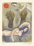 Marc Chagall, Booz se réveille et voit Ruth à ses Pieds, 1960, Farblithographie auf Arches-Velin