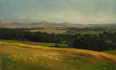 Albert Venus, Böhmische Landschaft, 1862, Öl auf Papier auf Pappe