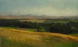 Albert Venus, Böhmische Landschaft, 1862, Öl auf Papier auf Pappe