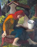 Birger Carlstedt, A woman by the well, oil on canvas