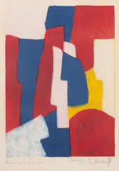 Serge Poliakoff, Composition bleue, rouge et rose, lithograph