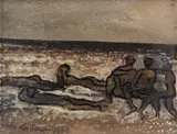 Unto Koistinen, Youths on the beach, oil on board