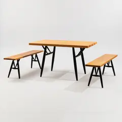 Ilmari Tapiovaara, Dining Set, Pirkka, Laukaan Puu, Lacquered pine and black painted legs