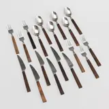 Bertel Gardberg, Set of tableware, 18 parts, Triennale, Fiskars, stainless steel and teak