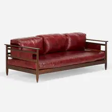 Sofa by Sergio Rodrigues, c. 1965, rosewood, leather, sold Sep 2021
