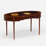 Silas Kopf, Trompe l'oeil marquetry writing desk, 1975, Macassar ebony, amboyna, satinwood