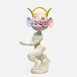 Michael Lucero, Pink Pan from the Reclamation series, 1995, glazed and hand-decorated earthenware, found plaster object