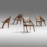 Wharton Esherick, Prototype SK chairs, set of four, 1957, sculpted walnut, upholstery