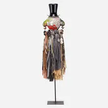Michael Lucero, Afro-Italian with Top Hat, 2011, glazed and hand-painted ceramic, found glass object, fabric, metal chain