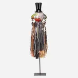 Michael Lucero, Afro-Italian with Top Hat, 2011, glazed and hand-painted ceramic, found glass object, fabric, metal chain