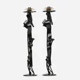 Albert Paley, Scepter candleholders, pair, 2014, forged mild steel with a blackened finish, removable brass bobeches (collars)