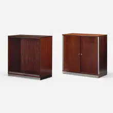 Cabinets, pair by Ico and Luisa Parisi, 1958, rosewood, aluminum, glass, sold Mar 2025
