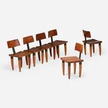 Chris Lehrecke, Dining chairs, set of six, 1995, cherry, blackened brass and steel