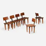 Chris Lehrecke, Dining chairs, set of six, 1995, cherry, blackened brass and steel