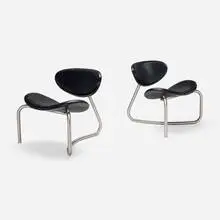 Erik Magnussen, Yoga V2 chairs, pair, 2005, leather upholstery, stainless steel