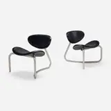 Erik Magnussen, Yoga V2 chairs, pair, 2005, leather upholstery, stainless steel