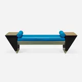 Lee Weitzman Furniture, Diva Divan bench, 1992, aniline-dyed maple burl, lacquered wood, leather