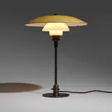 PH 3 1/2 / 2 table lamp by Poul Henningsen, patinated brass and steel, painted zinc, opal glass, sold Mar 2025
