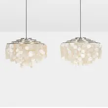 Verner Panton, Fun 10 chandeliers, pair, 1964, mother-of-pearl, chrome-plated steel