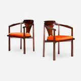Edward Wormley, Armchairs model 935, pair, c. 1967, stained mahogany, upholstery