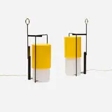 Angelo Lelii, Table lamps, pair, c. 1959, enameled brass, brass, plastic