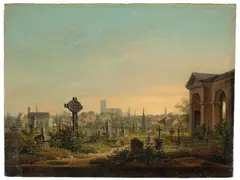 Wilhelm Scheuchzer, Der alte Südfriedhof in München, 1830, Öl auf Holz