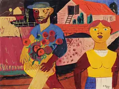 Ernst Thoms, Bauer und Mädchen, 1924, Gouache auf Zeichenkarton
