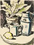 Karl Schmidt-Rottluff, Stillleben mit Farn, 1948, Aquarell und Tuschpinsel auf Bütten