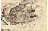 Horst Janssen, Freitag, 1978, Aquarell und Tuschfeder über Bleistift auf Bütten (aus einem alten Kanzleibuch)