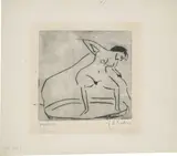 Ernst Ludwig Kirchner, Sich abtrocknendes Mädchen mit Beinen im Tub, 1908, Kaltnadel auf Velin