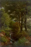 Georg Heinrich Crola, Bachlauf im Wald, Öl auf Leinwand