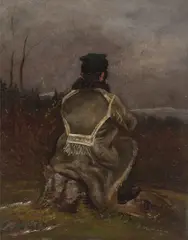 Thomas Fearnley, Rückenansicht eines Malers (?), Öl auf Papier, auf Karton kaschiert