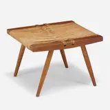 Grass-Seated stool by George Nakashima, c. 1965, walnut, sea grass cord, sold Sep 2021