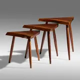 Amoeba nesting tables, set of three by George Nakashima, 1965, American black walnut, sold Sep 2021