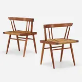 Grass-Seated chairs, pair by George Nakashima, 1960, American black walnut, sea grass cord, sold Sep 2021