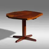 Pedestal end table by George Nakashima, 1960, American black walnut, rosewood, sold Sep 2021