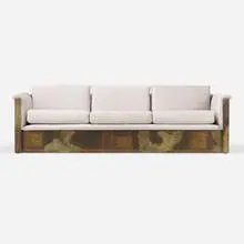 Custom Patchwork sofa by Paul Evans, 1971, welded and enameled pewter, copper, and bronze, microfiber, sold Sep 2021