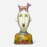 KéKé Cribbs, Federico, 2001, reverse-fired enamels on glass mosaics, hybridized concrete, gold luster and copper