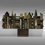 Paul Evans, Important Skyline cabinet, 1966, welded and patinated steel, colored pigments, brass