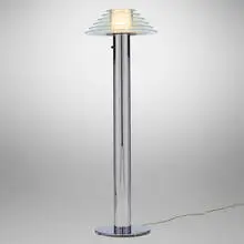 Art Deco-Style, Floor lamp from the A.O. Smith Research and Engineering Building, Milwaukee, c. 1970, chrome-plated metal, frosted glass
