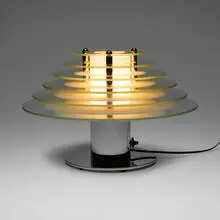 Art Deco-Style, Table lamp from the A.O. Smith Research and Engineering Building, Milwaukee, c. 1970, chrome-plated steel, frosted glass