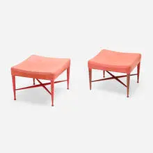 Stools model 5002, pair by Edward Wormley, upholstery, painted wood, sold Mar 2025